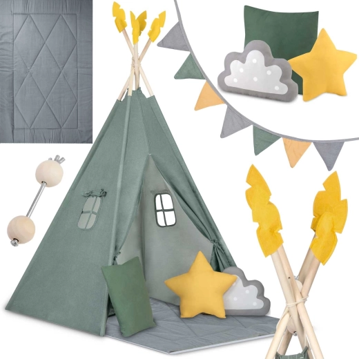 Nukido kinder-tipi groen met mat en kussens