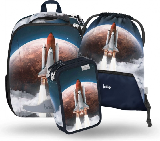 Ensemble scolaire Baagl Space Shuttle : cartable, trousse, sac