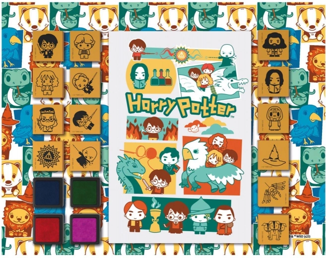 Tampons amusants avec bloc HARRY POTTER – ensemble en mousse de 14 tampons et 4 encreurs colorés