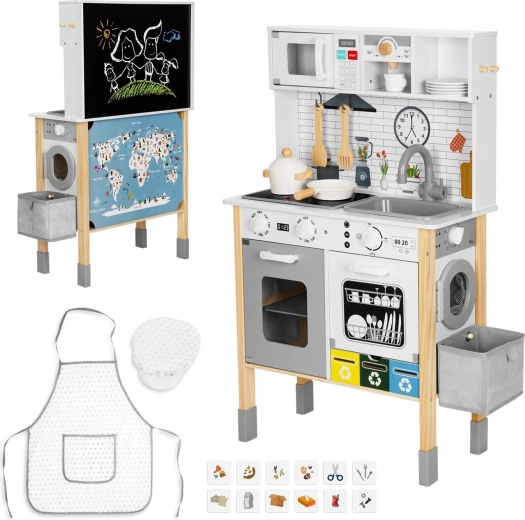 Holz-Interaktive Kinderküche 9-in-1 mit Waschmaschine und Tafel Woopie Green