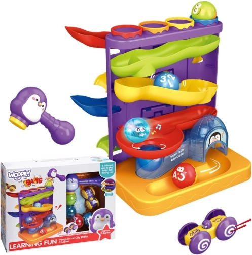 Woopie circuit à billes pour enfants 3-en-1 avec petit marteau et piste de voitures