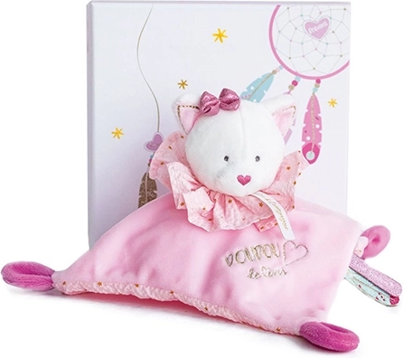 Ensemble cadeau - doudou en peluche rose chat