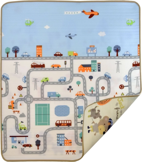 Humbi double-sided foam educational play mat, streets and animals, 180 × 200 × 0.5 cm