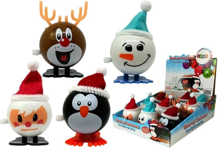 Set opwindbare kerstspeeltjes – pinguïn, rendier, sneeuwman en Kerstman, 12 stuks