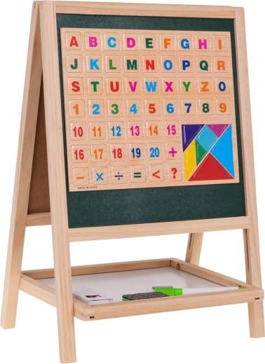 Houten dubbelzijdig bord met accessoires