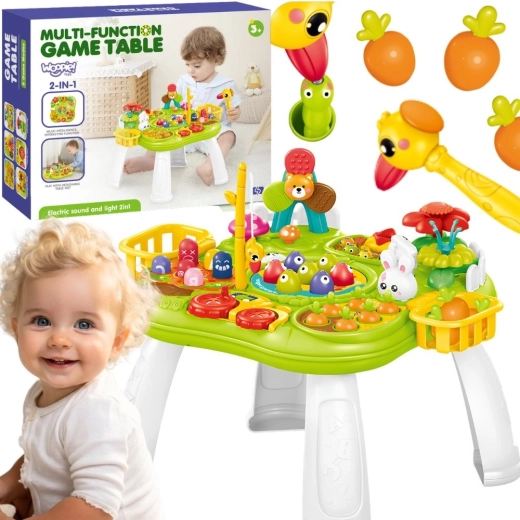 Table éducative interactive WOOPIE 2-en-1 avec pêche aux poissons, marteau et trieur, avec lumière et son