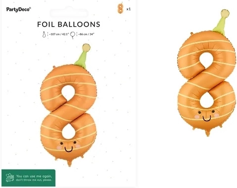 Folieballon cijfer 8 oranje 86 cm