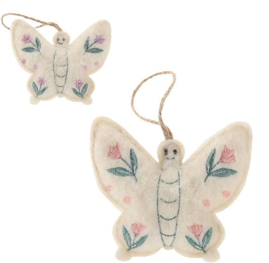 Hanging Easter felt butterfly ornament with floral embroidery, set of 12