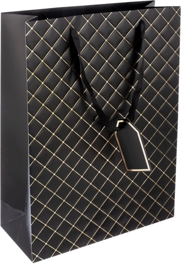 Cadeaupapieren tas quilt zwart 31 × 12 × 42 cm