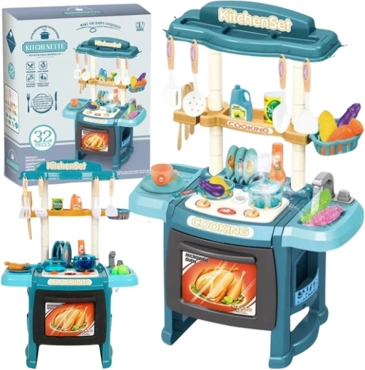 Children’s battery-powered play kitchen with accessories