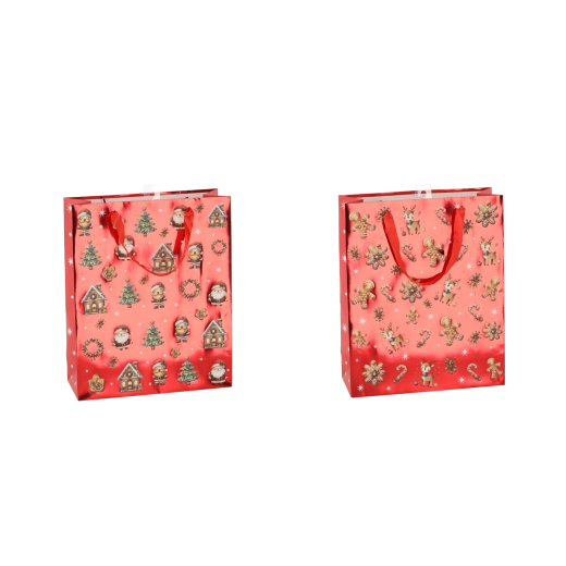 Kerstcadeautas met peperkoekmotief 18 × 24 × 8 cm, set van 12 stuks