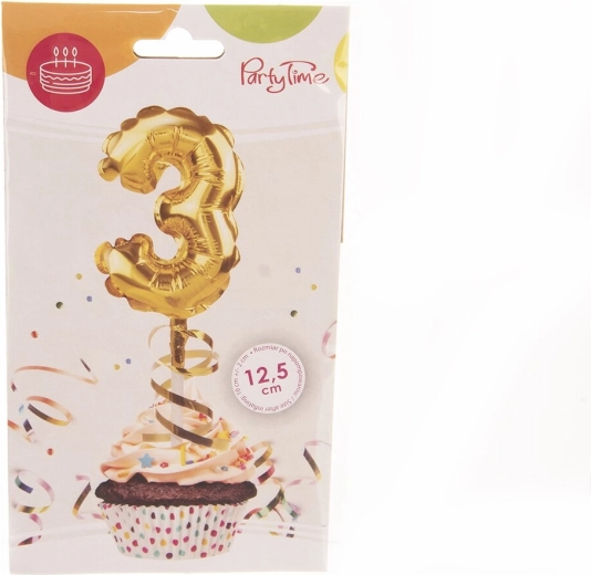 Gold number 3 cake-themed foil balloon 12.5 cm