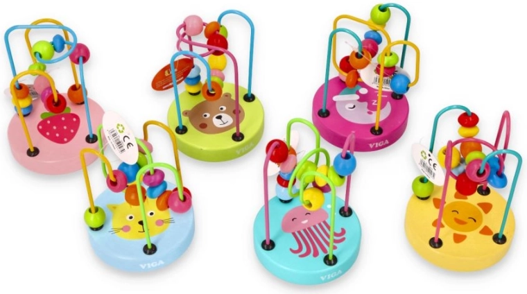 VIGA wooden bead maze for motor skills development, 1 pc