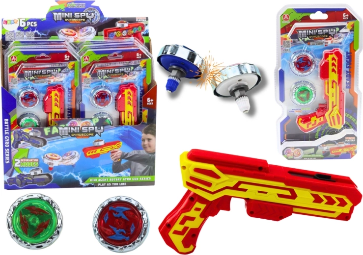 Launcher Gun with 2 Metal Gyroscopes with Lights – Red