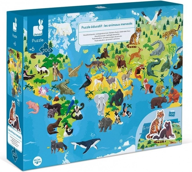 JANOD educatieve puzzel bedreigde dieren, 200 stukjes