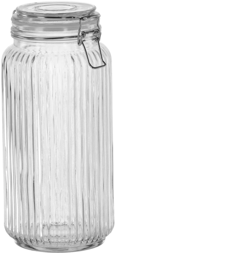 Glass airtight ribbed storage jar 2 l