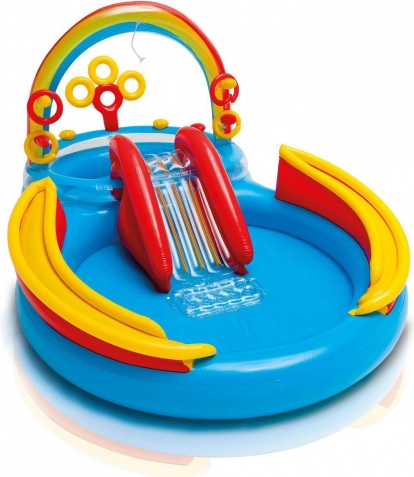 Inflatable water play center with rainbow and slide Intex