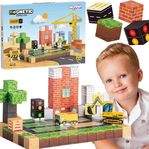 Cubes de construction magnétiques Woopie – chantier 115 pièces