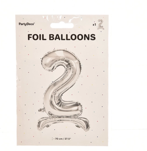 Standing foil balloon number 2, silver, 70 cm
