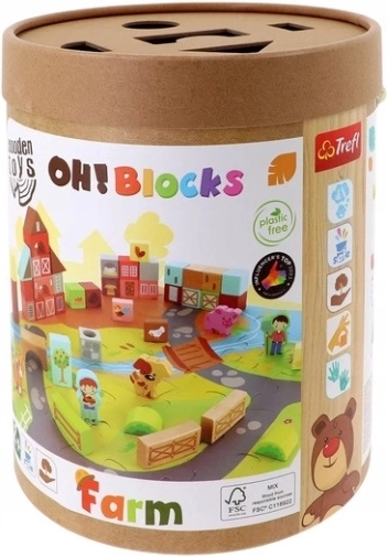 Trefl O!Blocks Farm – wooden blocks with a puzzle play mat