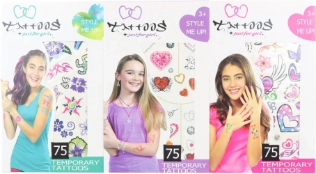 Temporäre Tattoos für Mädchen – Set mit 75 Motiven