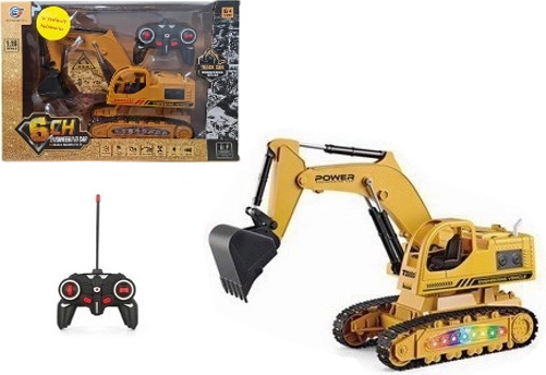 Remote-controlled construction excavator with lights and sound