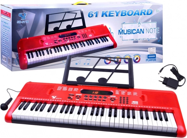 Electronic Keyboard Instrument 61 Keys with Microphone – Red