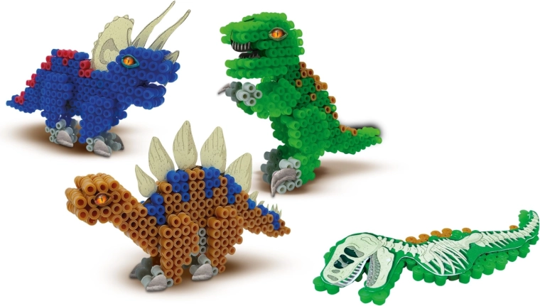 3D dinosaurs made from beads