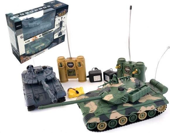 RC tank set 2 pcs 33 cm with sound and light, rechargeable pack, battle