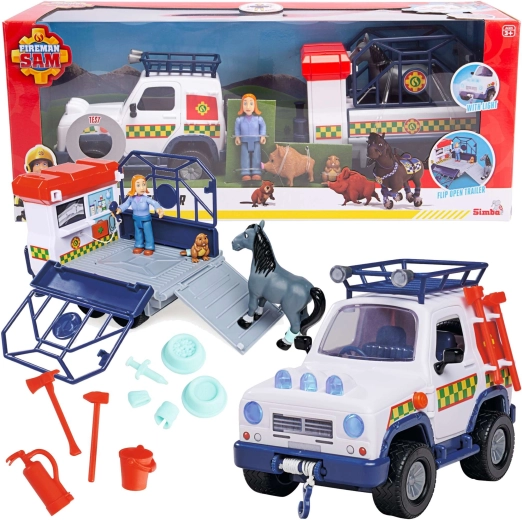 Fireman Sam Veterinary Rescue Set with Off-Road Vehicle and Trailer