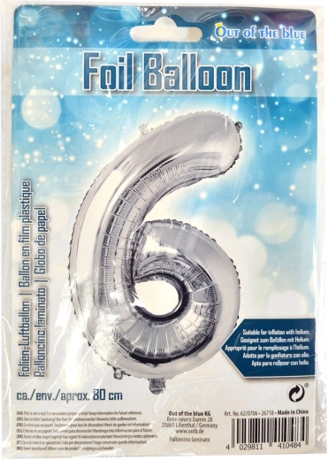 Silver foil balloon number 6, 80 cm