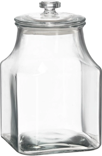 Bocal carré en verre 3,3 l avec couvercle en verre