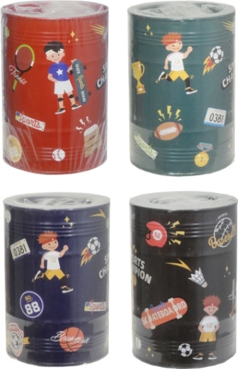 Tin money box with sports design