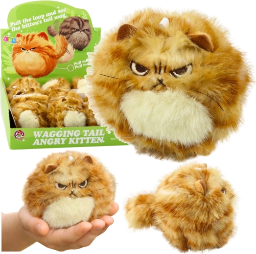 Plush ginger kitten with spinning tail and squeaker – keychain 9 cm