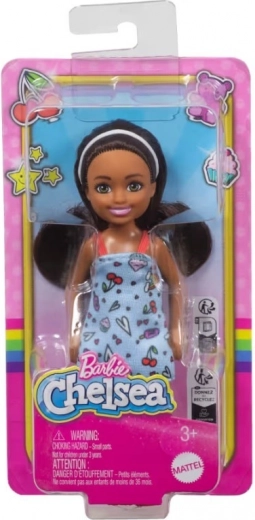 BARBIE Chelsea Doll – blue dress with colorful print