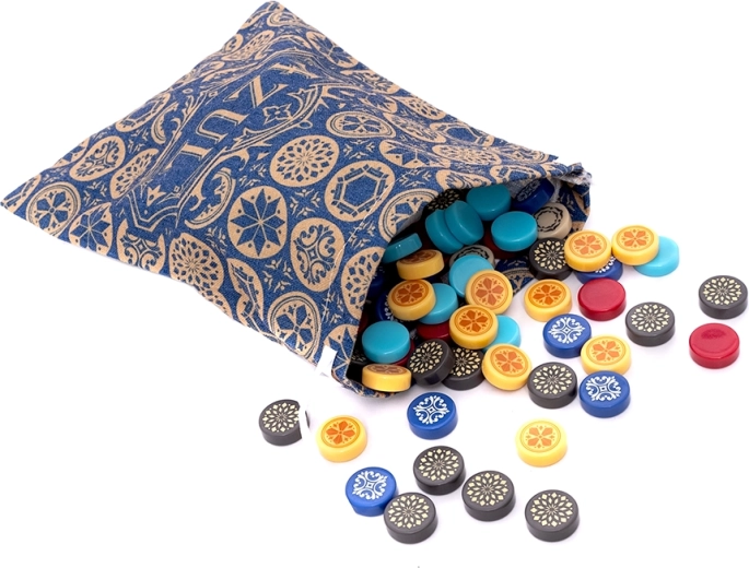 A handy tile bag and clear game setup