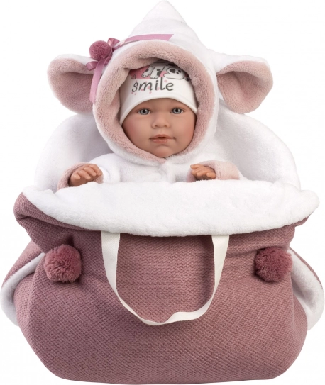 bébé réaliste dans une gigoteuse rose 42 cm Llorens