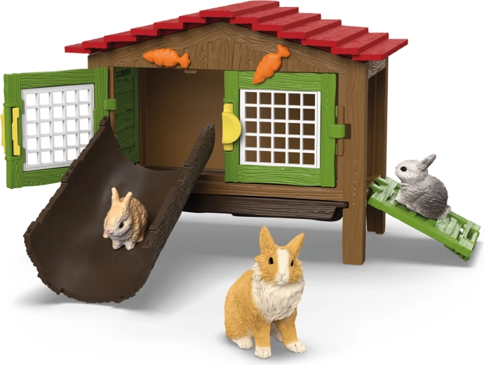 Interactive rabbit hutch with opening parts