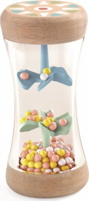 Djeco hochet en bois avec perles arc-en-ciel et hélices