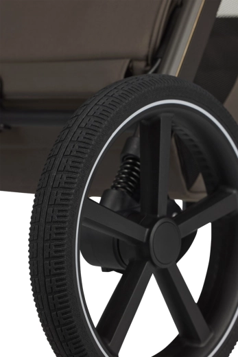 Suspended wheels and durable tires for a smooth ride