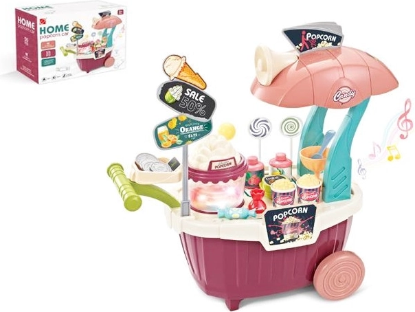 Bunter Popcornwagen mit Süßigkeiten – Kinderset 55-tlg.