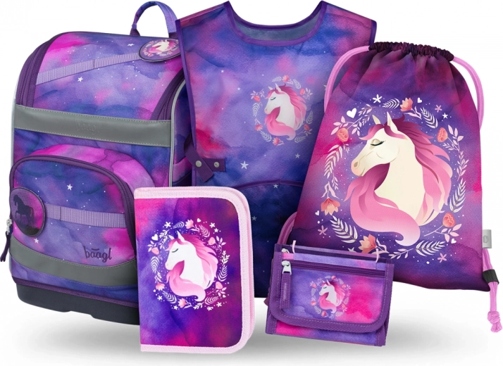 Set BAAGL Zippy Plus Horse: Satchel, Pencil Case, Bag, Apron, Wallet