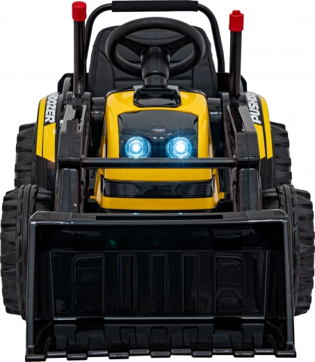 Bulldozer électrique pour enfants avec pelle, 12 V, télécommande, démarrage progressif, radio FM et LED – jaune