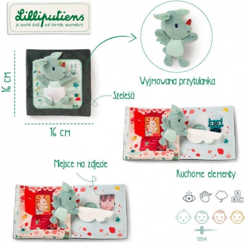 Stoffbuch mit Mini-Schmusetier Klopf, klopf – Drache JOE von LILLIPUTIENS, 18 M+