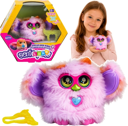 Genie Pets interactive plush creature with lights and sounds with clip-on charm, purple