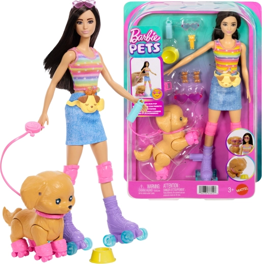 Barbie Pets – pop op rolschaatsen met puppy en accessoires