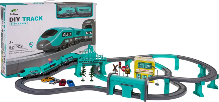 Treinbaan met station en accessoires, 92 delen