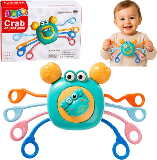 Sensorische krab voor baby’s – bijtring en rammelaar blauw