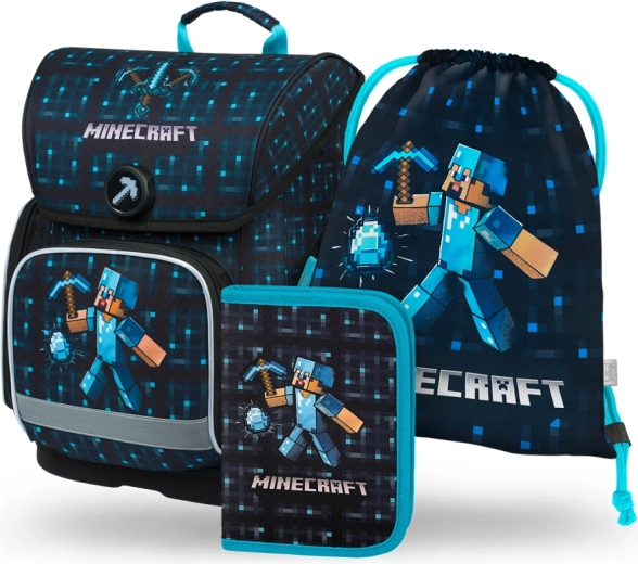 BAAGL 3 SET Ergo Minecraft Blue Axe : cartable, trousse, sac