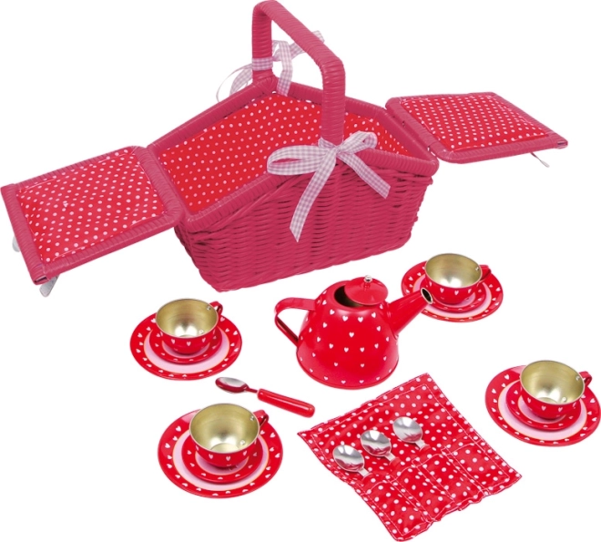 Panier de pique-nique pour enfants avec service à thé Dots and Hearts